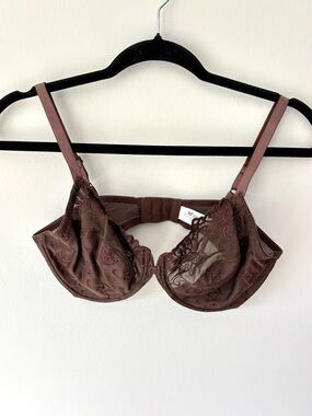 Wacoal Brown Floral Lace Unlined Underwire Bra 32D